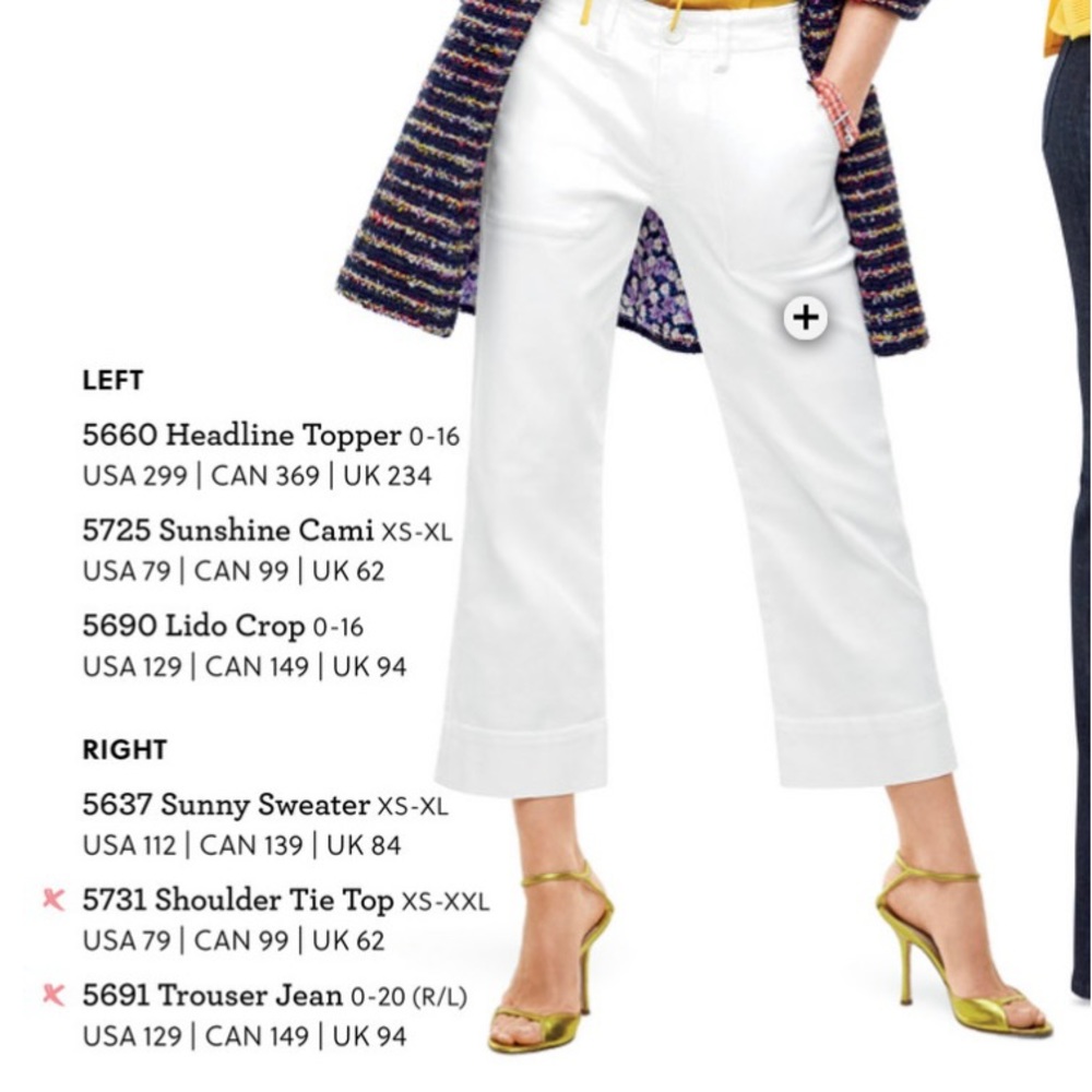 CAbi Lido White Crop Pants, Wide Cuff, Sz 16, NWOT, Perfect Spring/summer
